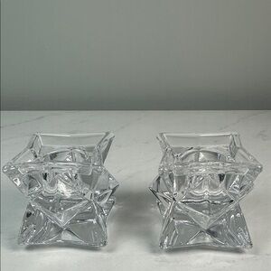 SET OF 2 VINTAGE LEAD CRYSTAL STAR CANDLE HOLDERS